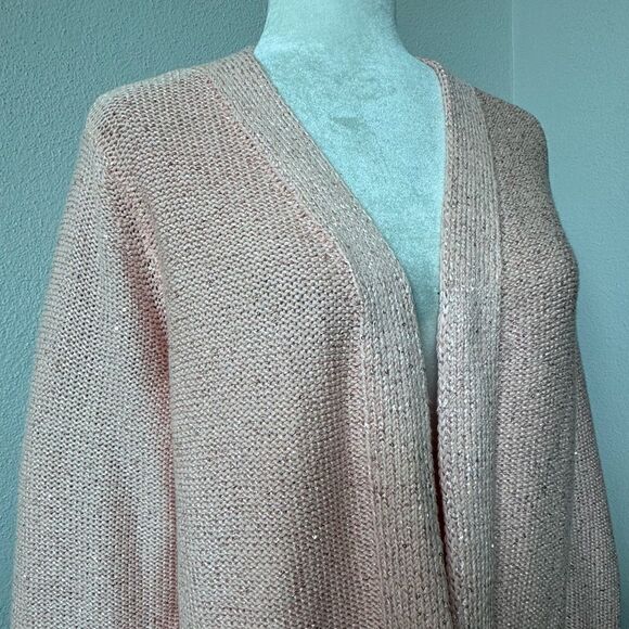 Isaac Mizrahi Live Pink Open Front Cardigan Metallic Pockets Sweater QVC M NEW - Picture 3 of 14